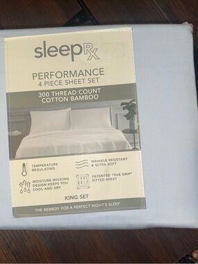 SleepRx Performance 4-Piece King Sheet Set - Light Blue